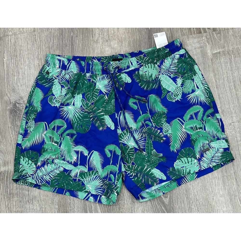Hugo Boss Shorts Mens Large Blue Palm Trees Swim Trunks Swimming‎ Lined Shorts